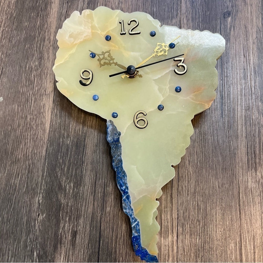 South America Analog Wall Clock Handmade Gem Stones Jade Lapizlazuli Boho VTG